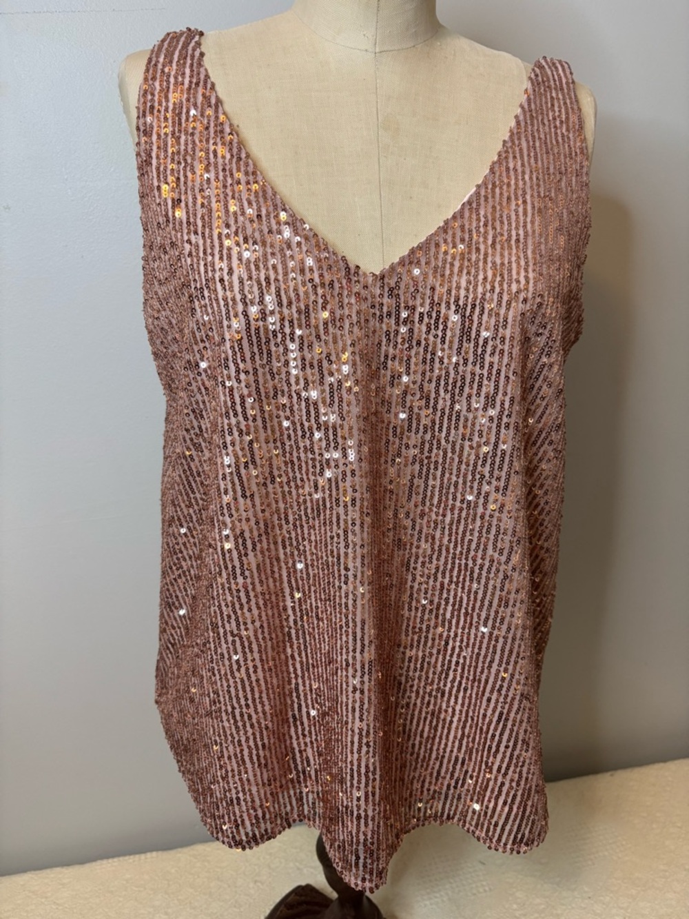 LOFT Rose Gold Sequin V-Neck Blouse - small